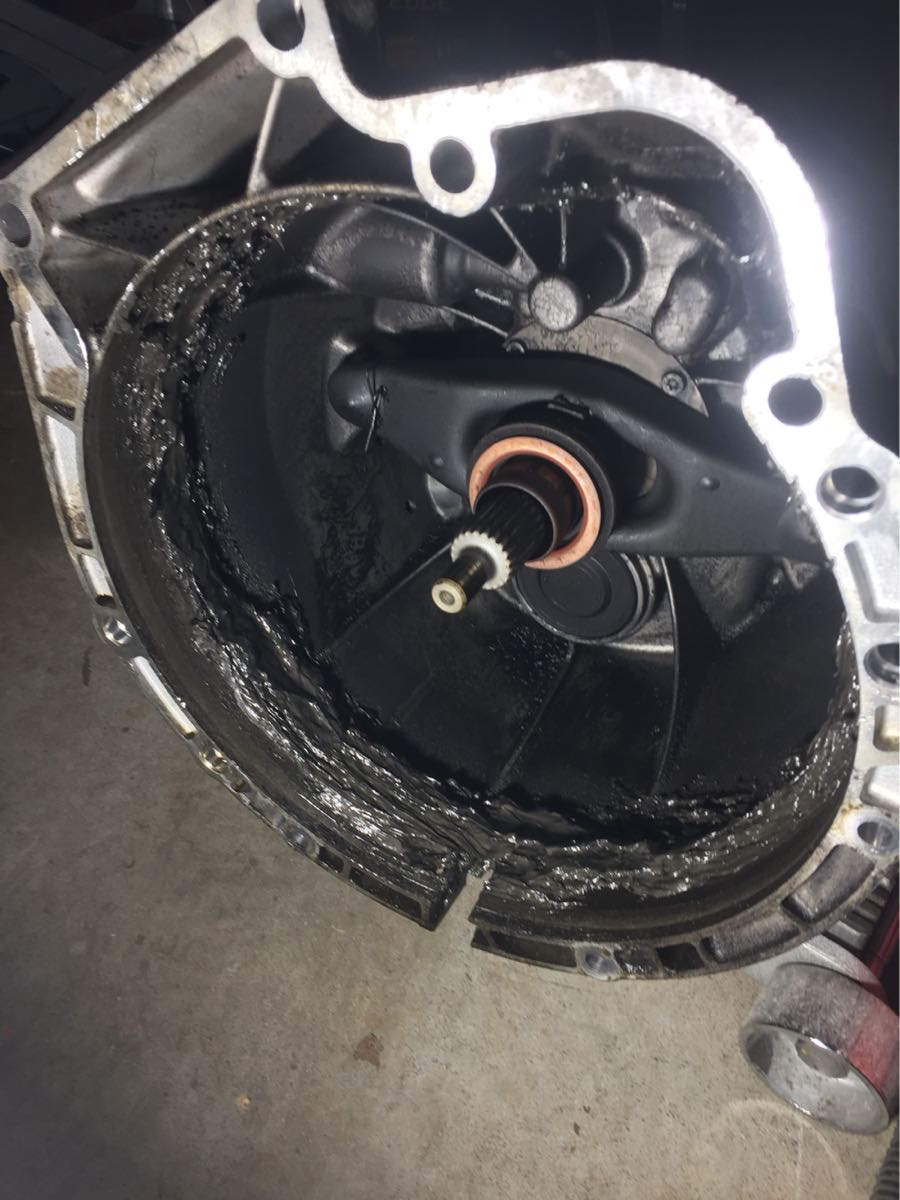 Damaged mechanical component with oil leakage